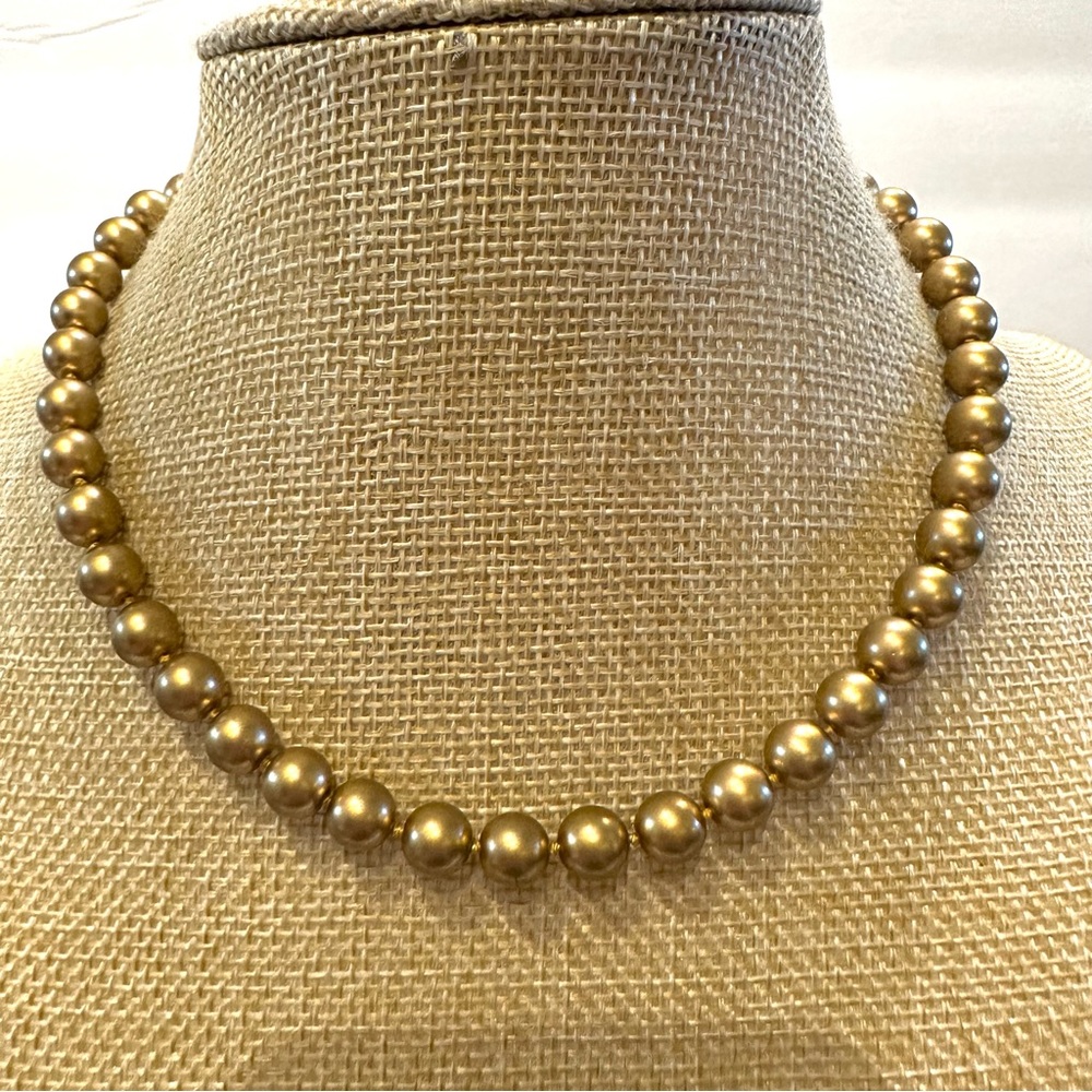 Kissaka Glass Pearl Necklace - golden brown w/ gold tone clasp